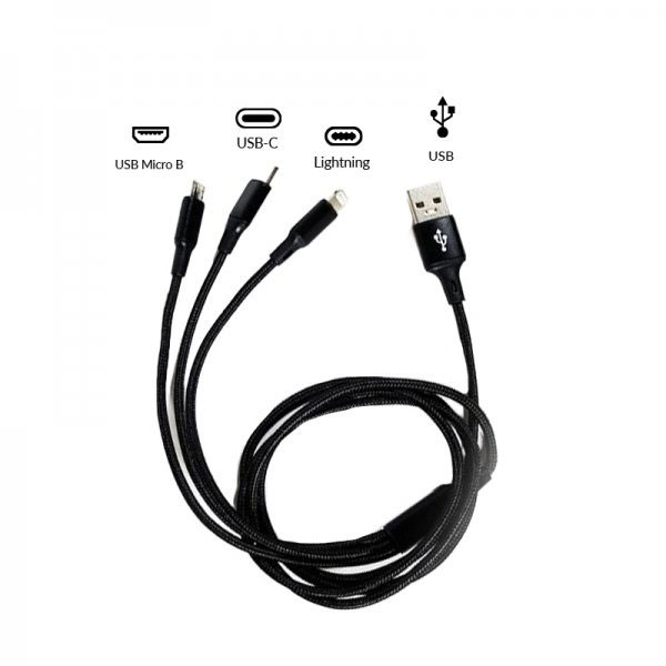 Cavo USB 3 in 1 - Type C / Micro Usb / Lightning 125 cm 2.8A