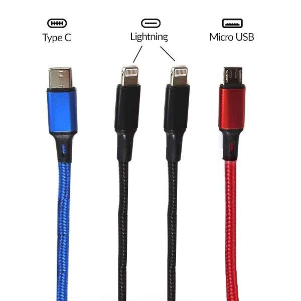 Cavo USB 4 in 1 - Type C / Micro Usb / Lightning 125 cm 2.8A