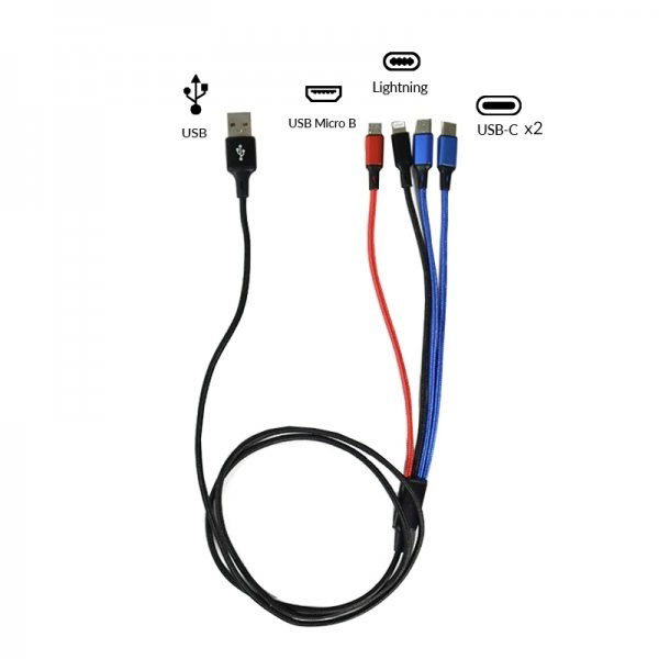 Cavo USB 4 in 1 - Type C / Micro Usb / Lightning 125 cm 2.8A