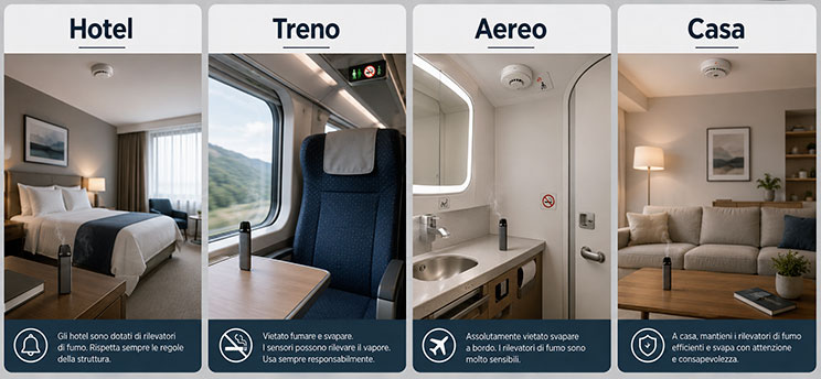 Sigaretta elettronica in hotel treno aereo e casa con rilevatori di fumo